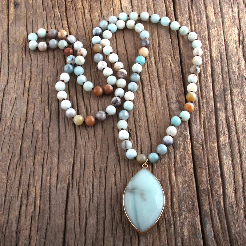 RH Fashion Jewelry Natural Stones Bead Pendant Necklace Bohemai Beads Knotted Necklaces For Women Gift Dropship | Украшения и