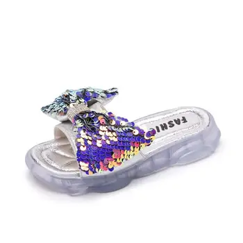 

Girls Slippers Kids Shoes Summer Bow Sequin Slippers Outdoor Children Beach Shoes Baby Toddler Sandal Flat Indoor Home Flip Flop
