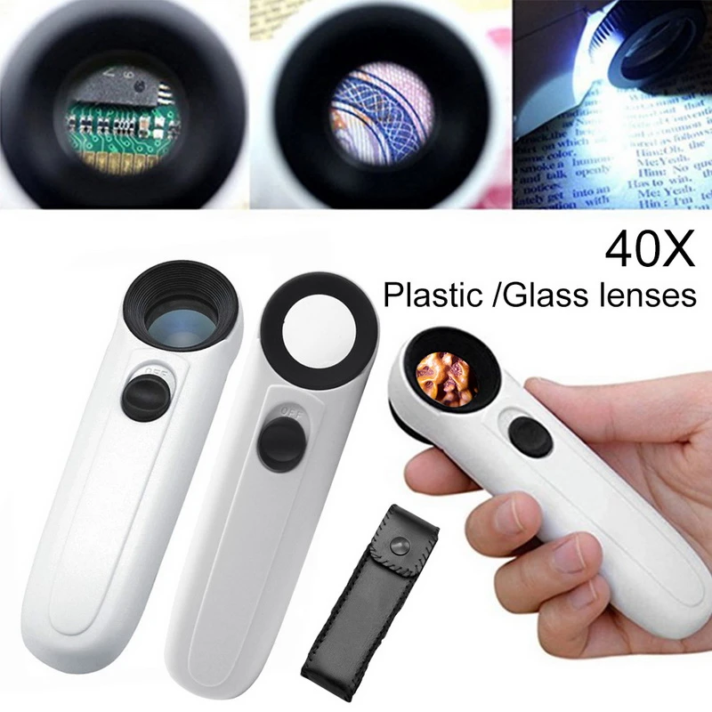 automatic tape measure Handheld 40x Magnifier Magnifying Glass with 2 LED Light Handheld Magnifier Loupe Acrylic Lens Glass Loupe Jewelry Repair Tool digital vernier caliper