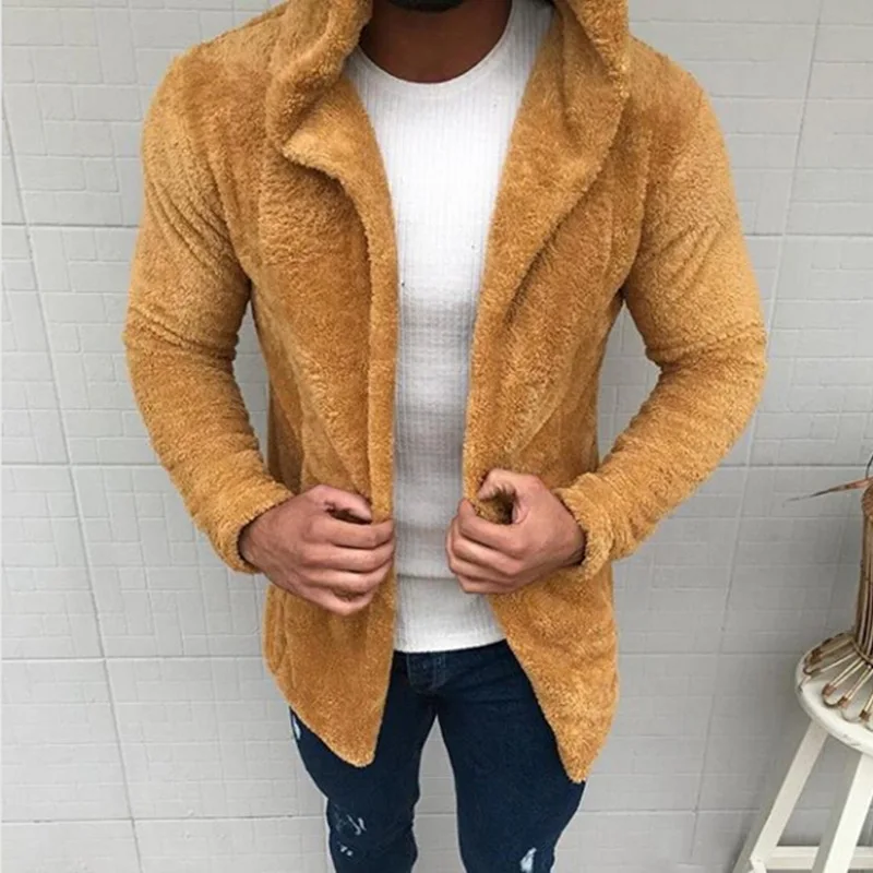

PUIMENTIUA 2019 New Mens Autumn Solid Color Fleece Jackets Thick Hooded Cardigan Windbreaker Long-sleeve Mens coats and Jackets