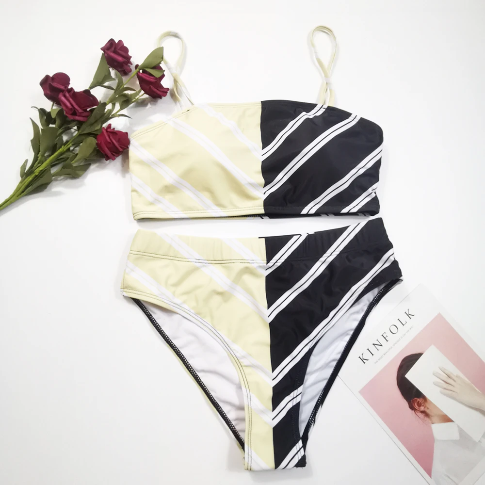 

Bikini Women Bandeau Stripes Vintage Retro Bikinis Set 2020 New Arrival Female Patchwork Biquini Ladies Bathing Suits Two Pieces