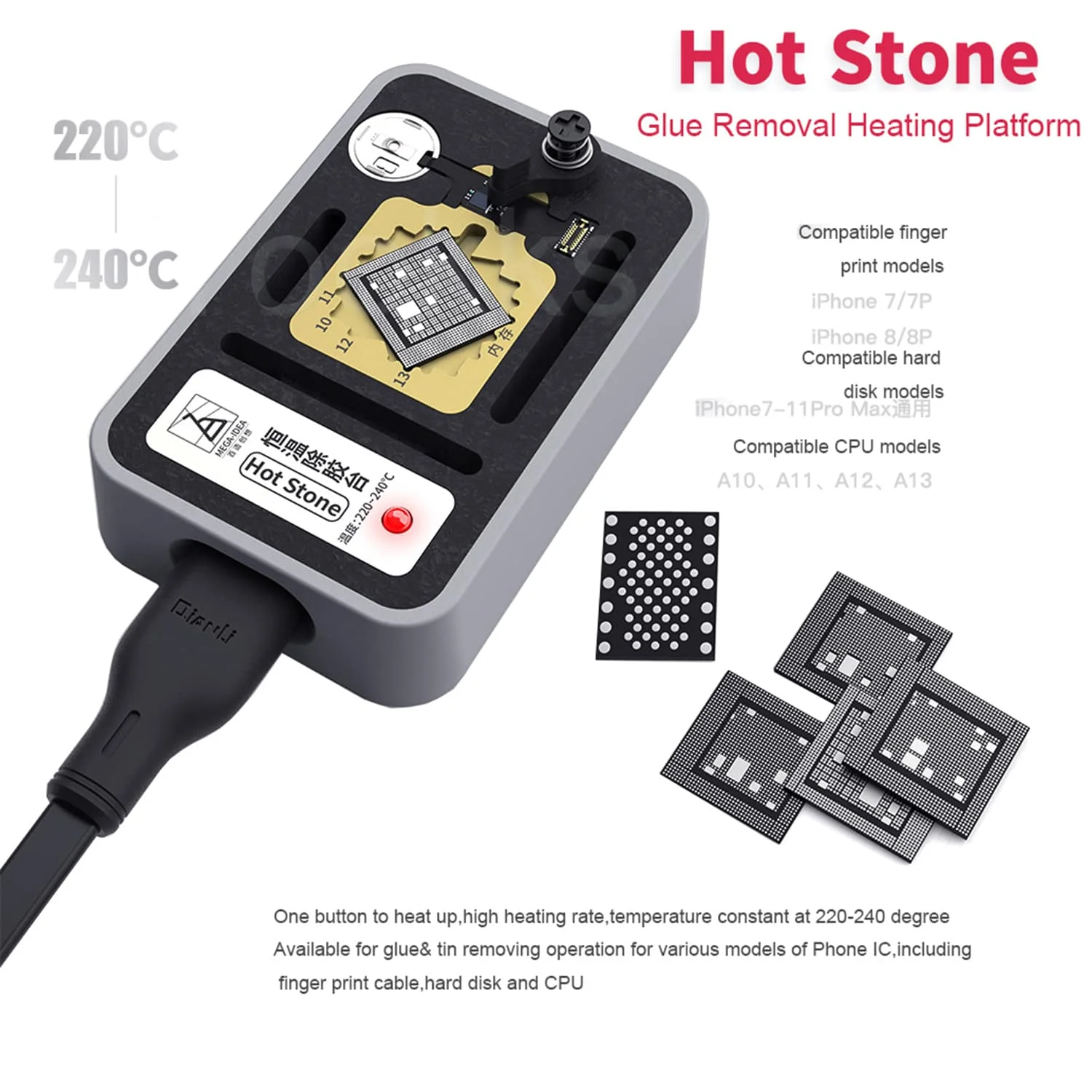 Qianli Hot Stone Constant Temperature Fixture IC Glue Removing for iPhone 7- 11 Pro Max NAND CPU Fingerprint Welding Platform |