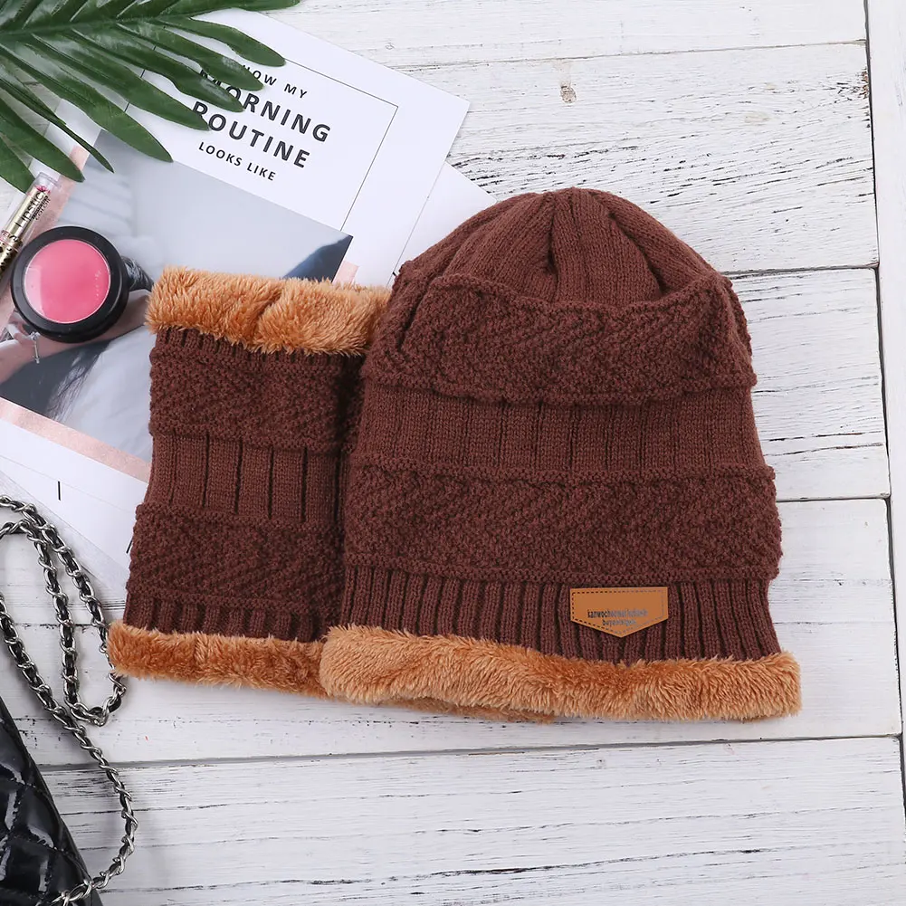 Cap Winter Sports Outdoor Neck Scarf Fashion 2Pcs/Set Women Men Acrylic Fiber Hat Knit