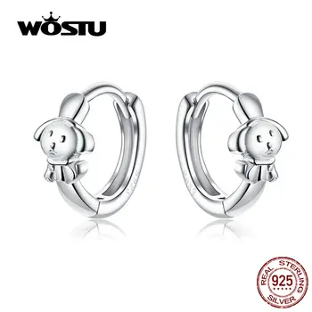 

WOSTU Puppy Dog Hoop Earrings 100% 925 Sterling Silver Small Earrings For Women Wedding Fashion Silver 925 Jewelry Gifts CQE662