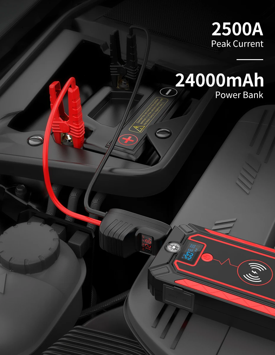 car jump starter UTRAI Car Jump Starter 2500A  Power Bank Car Battery with 10W Wireless Charger LCD Screen Safety Hammer Jump starter jump pack