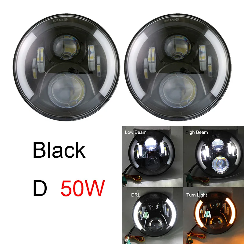  FADUIES 2Psc 7 Inch LED Headlight H4 Hi-Lo Beam With Halo Angel Eyes For Lada 4x4 urban Niva Jeep J - 32815159552