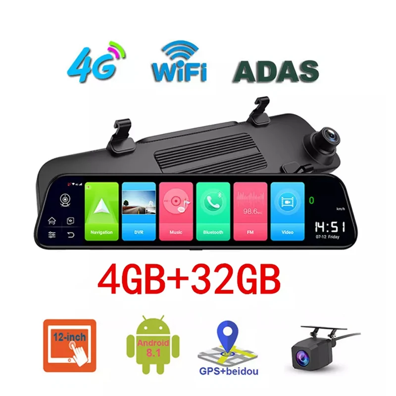 Cámara de salpicadero DVR para coche, espejo retrovisor 4G, WiFi, Android, HD, 1080P, grabadora automática de vídeo, navegación GPS, cámara de salpicadero