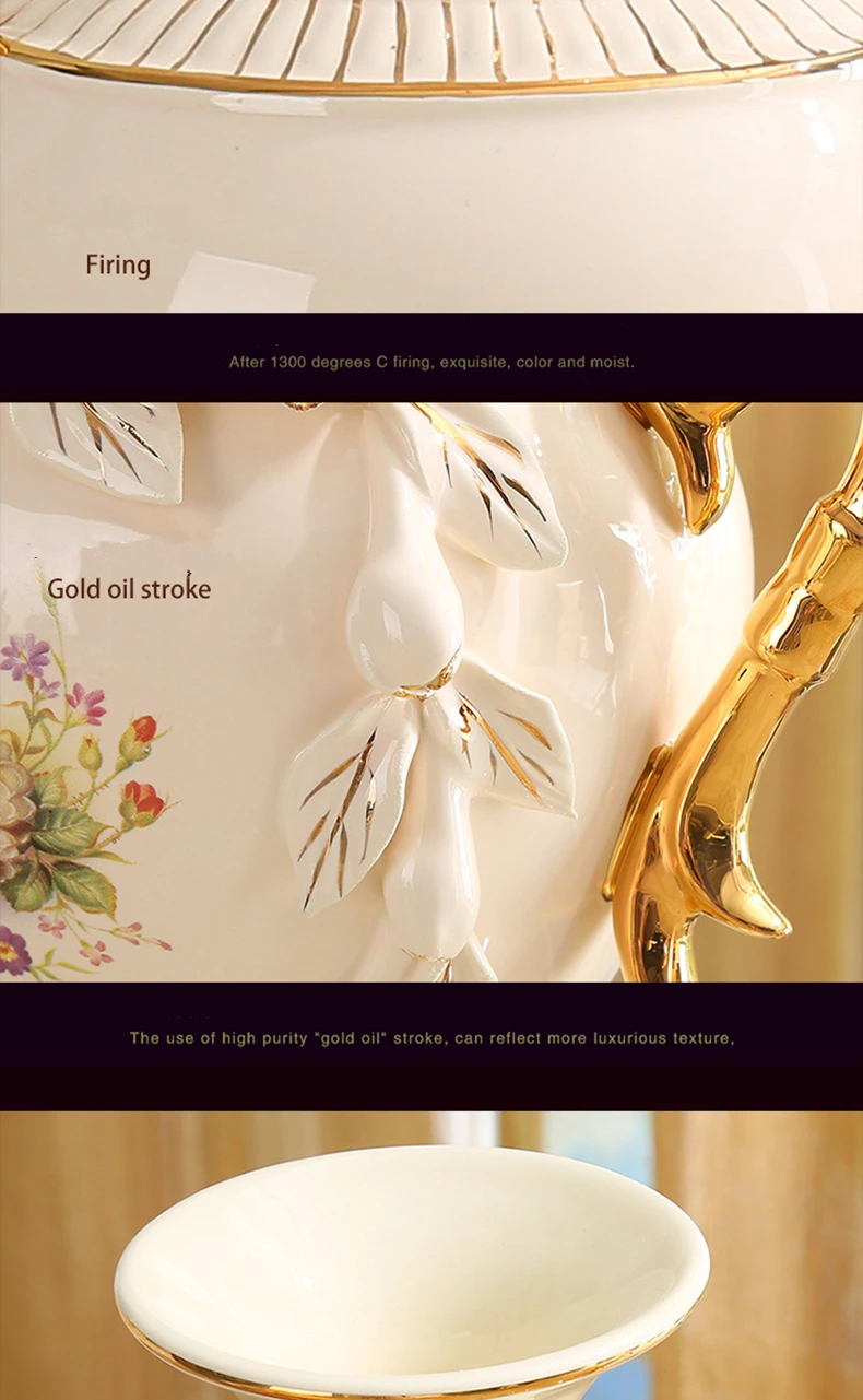 Европейская керамическая ваза Винтаж старших ручной работы с золотым покрытием цвета слоновой кости фарфоровая ваза для комната, коридор, домашний свадебный подарок декор для офиса