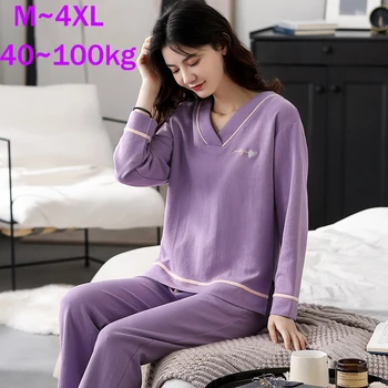 

NEW Winter Pajamas Women Sleepwear Cotton Pajamas Set Warm Pijama Round Neck Pyjama Homewear Women 4XL 100kg