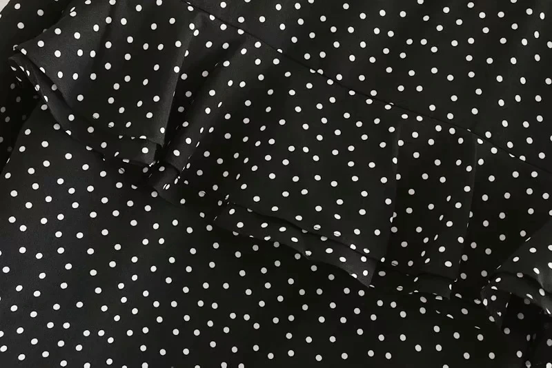 Dot Printing Cascading Ruffle Women Shirt O Neck Smock Autumn Leisure Lady Long Sleeve Blouse Loose Tops S6563