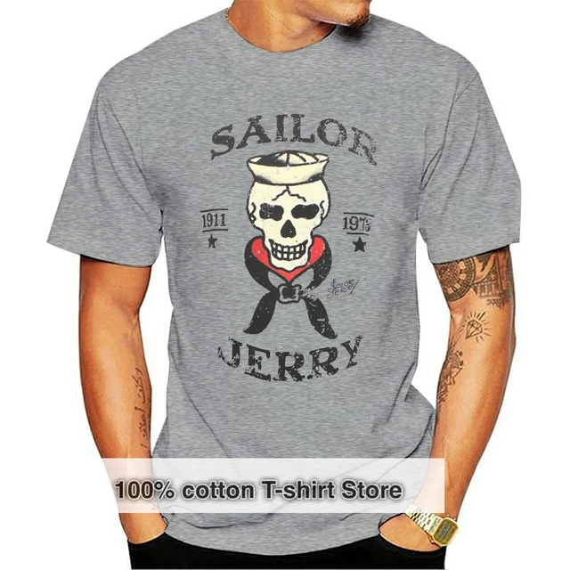Sailor Jerry Tatouage Squelette équipage marin Gris Heather Slim Fit T-shirt S NEW
