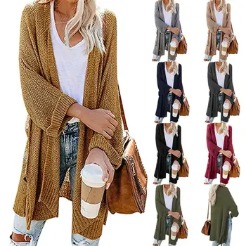 

Solid Color Women Loose Open Front Long Sleeve Knit Kimonoe Sweater Cardigan