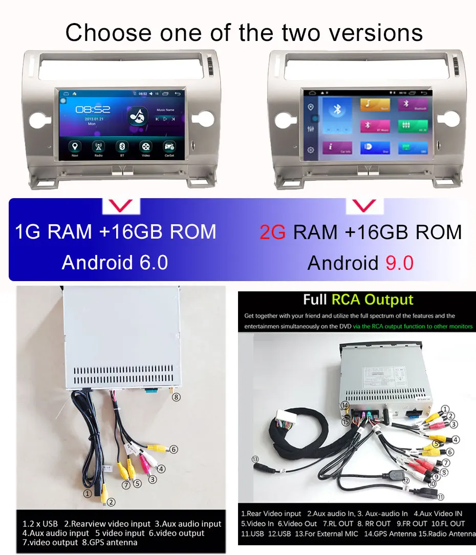 Excellent 8inch Quad core Android 9.0.1 autoradio For Citroen C4 2004-2015 Auto Radio Audio Video GPS  Navigation 0