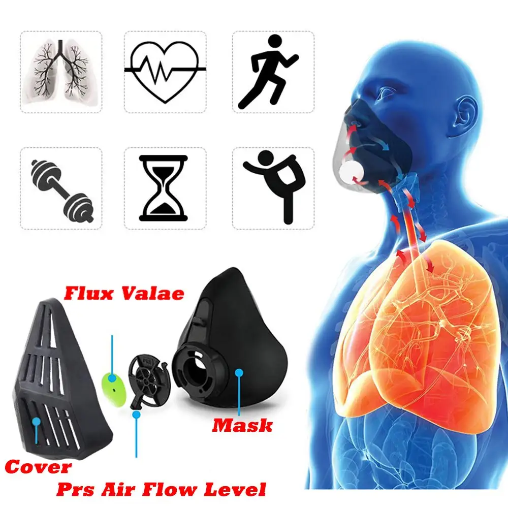 

Professional Mask Fitness Sport Black Workout Running Resistance Endurance Training Altitude Air Control Riding Lung Men Women