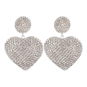 

Lovely Shiny Rhinestone Big Heart Pendant Dangle Drop Earrings for Women Jewelry Fashion Show Statement Earrings