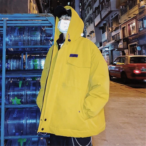 Liketkit, мужские зимние парки, мужские одноцветные винтажные толстые куртки с капюшоном больших размеров, мужские куртки в стиле хип-хоп, корейская мода, теплая ветровка - Color: Yellow