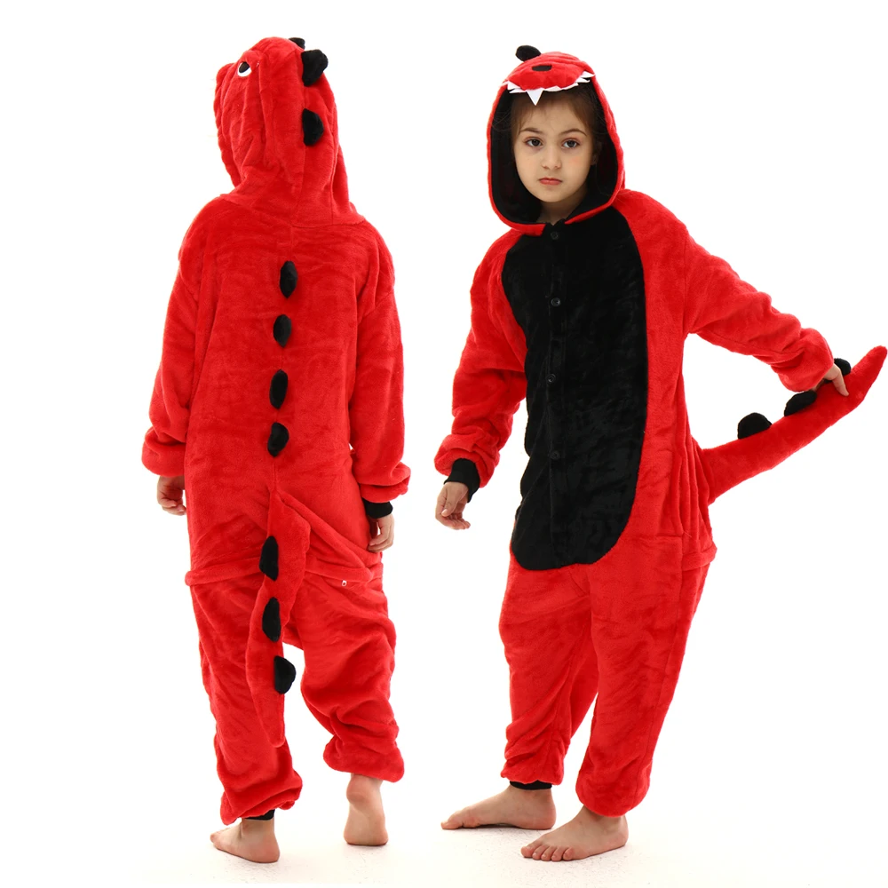Spider Panda Leopard Kigurumi Pajamas Children Flannel One Piece Hooded Onesies Kids Overalls Winter Girls Unicorn Pajamas