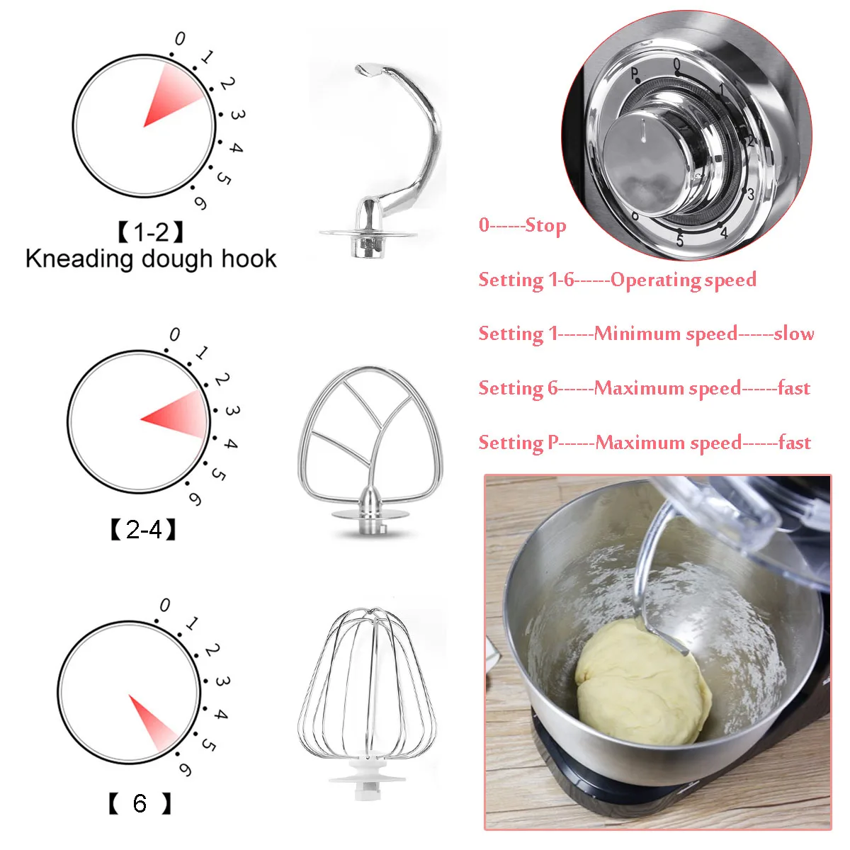 10L 2000WStand MixerStainless Steel Kneading MachineElectric Food Mixer with Blender 2 Hook And Wire Whip 6 Speed Food Mixer