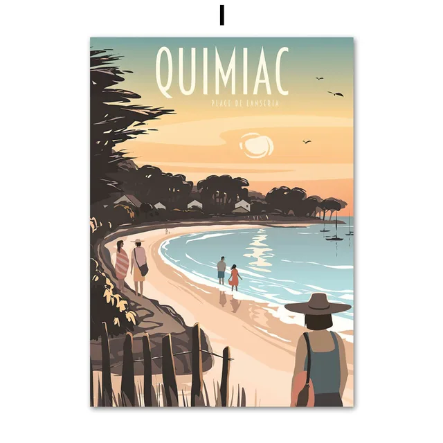 Famous City Retro Travel France Piriac Wall Art Canvas Painting Nordic Posters And Prints Wall Pictures For Living Room Decor I