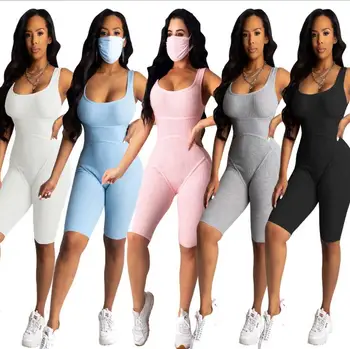 

Jumpsuit shorts sleeveless new European and American women's casual knitted suspenders jumpsuit shorts Calções de macacão