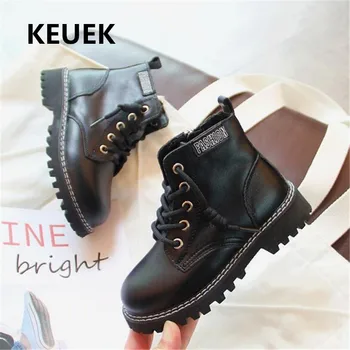 

New Boys Girls Genuine Leather British style Ankle Boots Children Shoes Student Motorcycle boots Baby Kids Leather Boots 02B