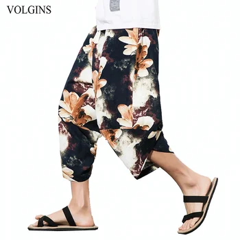 

Streetwear Men's Casual Calf Length Pants Summer Chinese Design Printed Plus Size Harem Pant Men Loose Sweat Pants Trousers