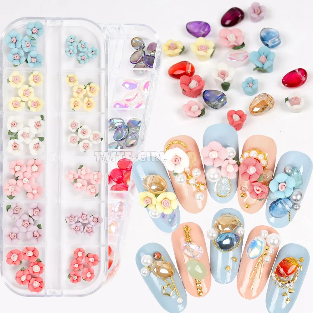 60pcs/Set 3D Resin Petal Flowers Ceramics Flower Azure Stones Arylic Nail Art Rhinestone Gems Decorations Manicure DIY Tips ST# | Красота и