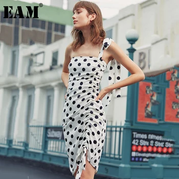 

[EAM] Women Dot Print Mixed Color Pleated Dress New Strapless Sleeveless Loose Fit Fashion Tide Spring Autumn 2020 1B137