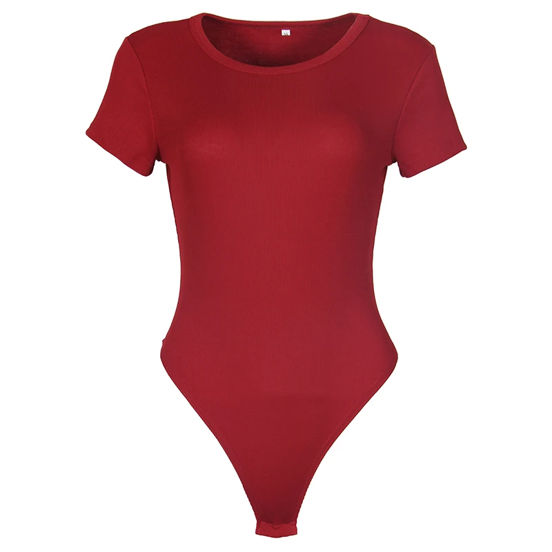 Wine Red Solid Однотонные Лоскутные Повседневные боди для девочек, короткий рукав, круглый вырез, женский комбинезон, облегающий Топ, Mujer, комбинезоны, джемпер TS108 - Цвет: Wine Red Solid