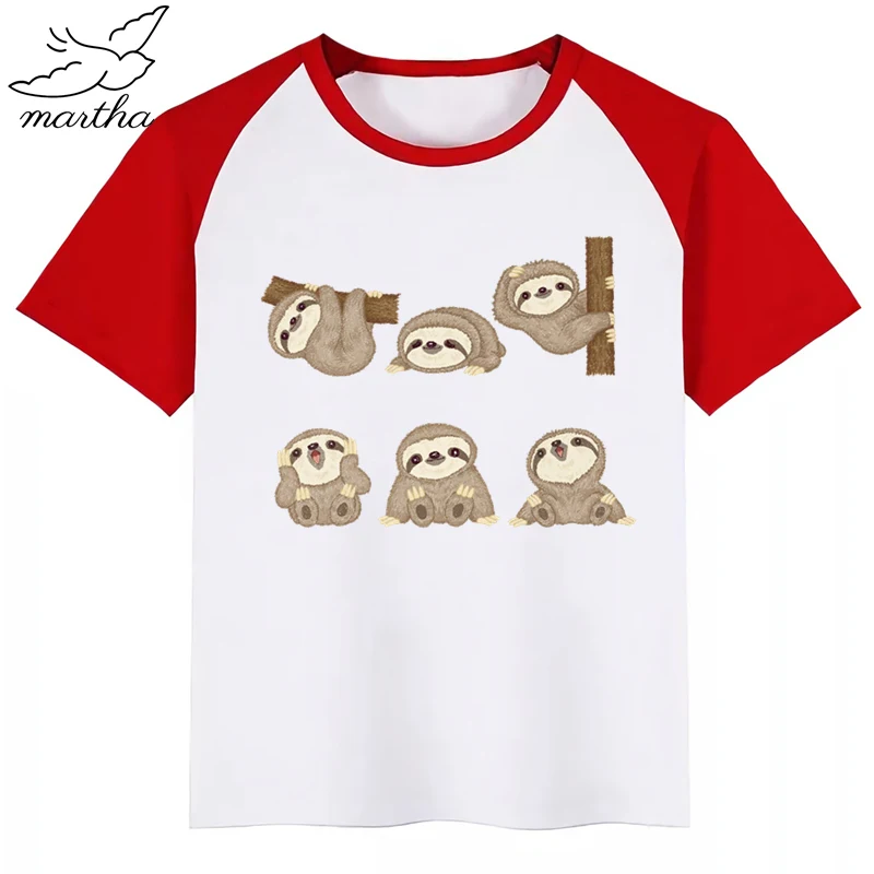 Летние топы для мальчиков и девочек; футболка с акварельным принтом ленивых; детская одежда с короткими рукавами и забавными животными