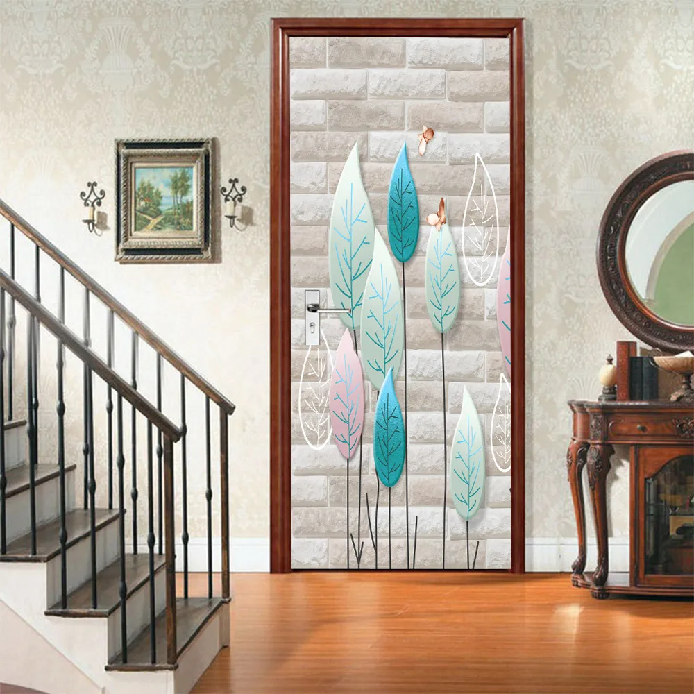 Abstract Brick Walls Leaf Door Stickers Self Adhesive PVC Mural Paper Sticker New Home Decoration | Дом и сад