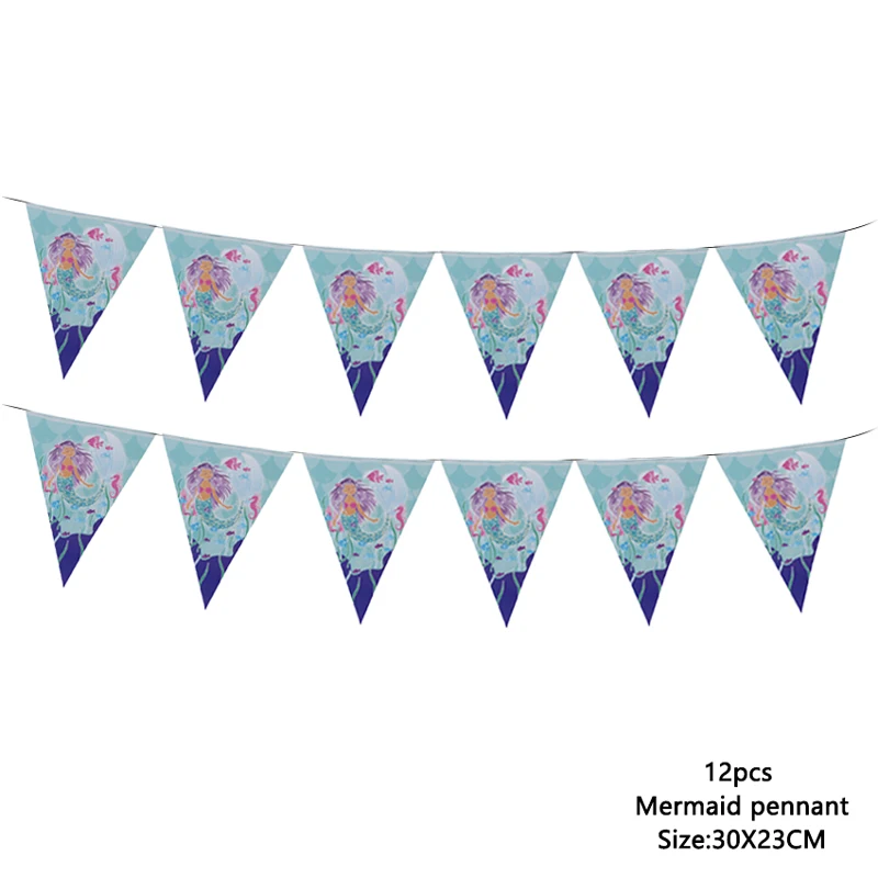 Вечерние принадлежности Русалочки, декоративный баннер с воздушным шаром, сувениры для вечеринки ко дню рождения, детские украшения для вечеринок на день рождения - Цвет: 12pcs M-Pennant