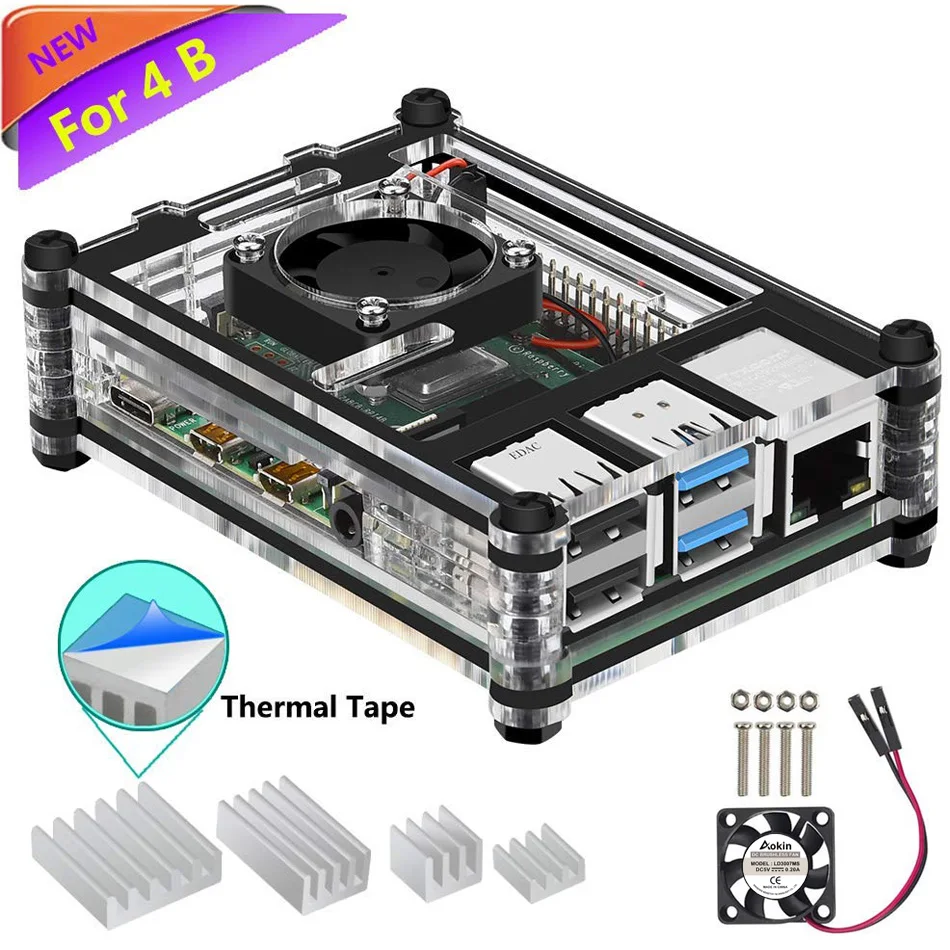 Чехол для Raspberry Pi 4 чехол с вентилятором радиатор вентилятор Модель B/Pi B |
