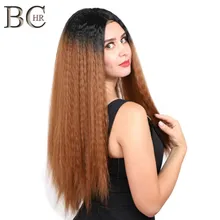 BCHR яки прямые 13*4 синтетические парики на кружеве для черных женщин длинные Омбре коричневый парик