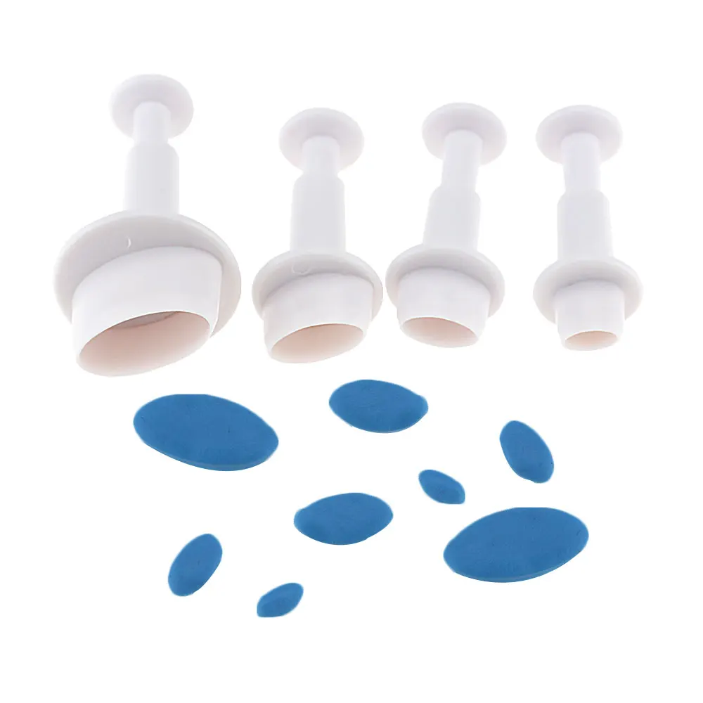 DIY 4Pcs/set Plunger Fondant Mold Chocolate Cookie Mould Sugarcraft Cutter Oval Shape Cake Decorating Tools