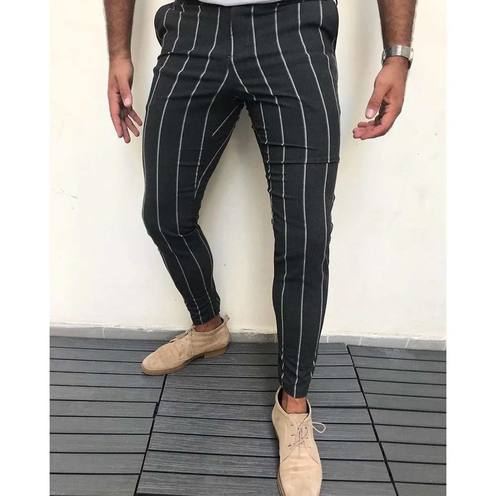 Black New Mens Casual Pants Striped Social Jogger Sports Fitness Sweatpants Long Trousers Male Streetwear Fashion Breathable All-match - Color: Black