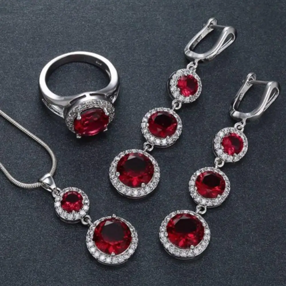 Elegant Women Round Rhinestone Pendant Chain Necklace Earrings Ring Jewelry Set | Украшения и аксессуары