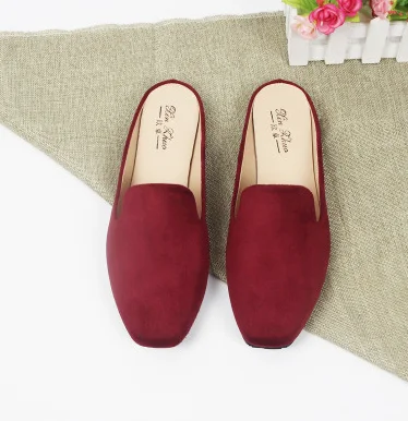 Женские тапочки из флока обувь на плоской подошве без каблука с острым носком Летние удобные шлепанцы, Милые простые слипоны для женщин, большие размеры 44-33, розовый цвет