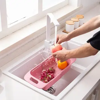 

Household Retractable Kitchen Sink Fruit Washing Drain Storage Basket Rack Vegetable Drain Basket Kitchen Tools