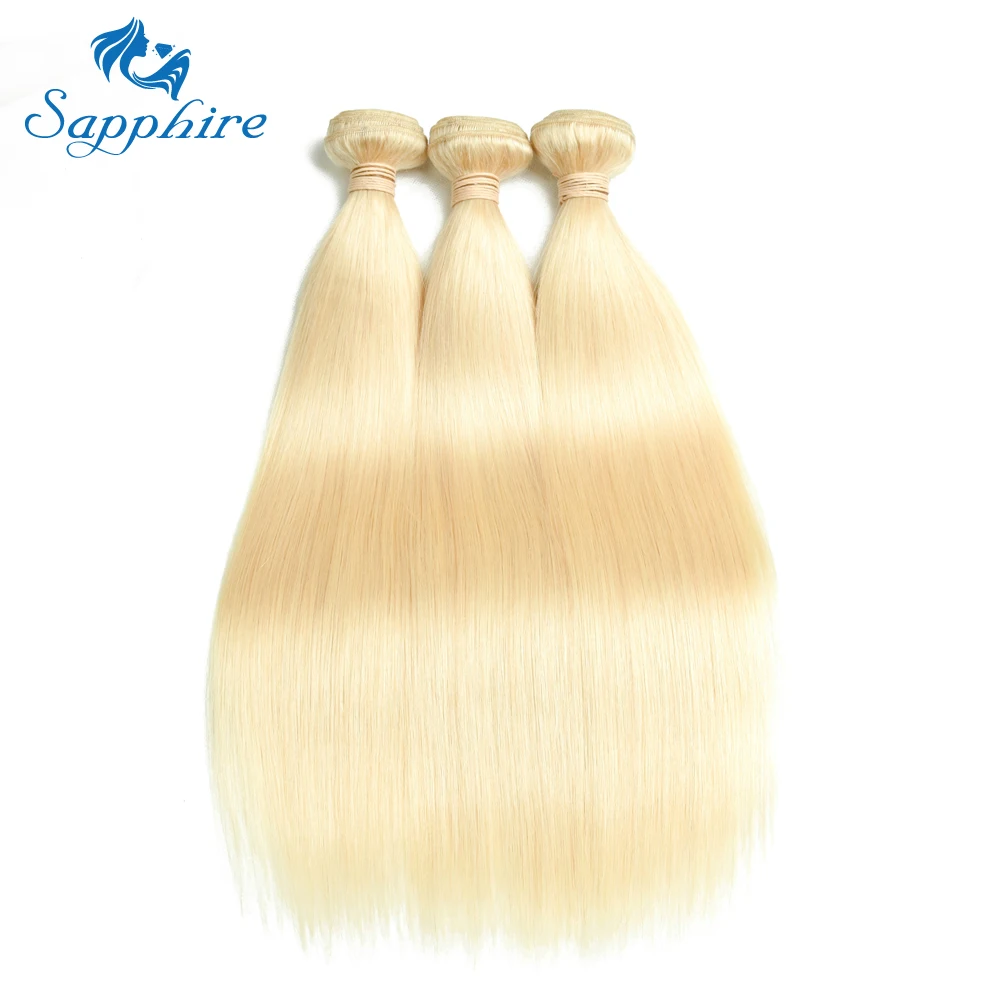 Сапфир 613 медовый блонд пряди с закрытием бразильские Remy прямые человеческие волосы вплетаемые 613 пряди с закрытием