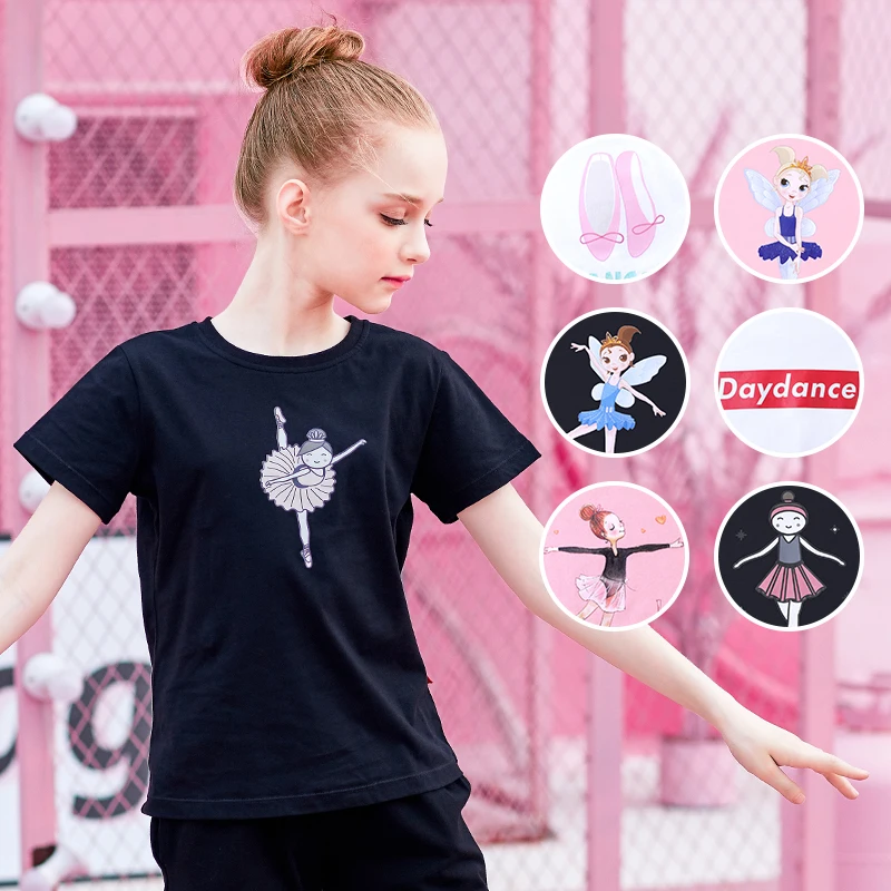 

Girls Kid Ballet Dance T Shirts Summer Dancing Short Sleeve O-neck Clothing T-Shirts For Dance Training White, Black, Pink