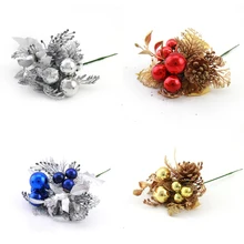 Миниатюрные искусственные сосновые конусы, благоприятная ветка для фруктов, для рукоделия, рождественские, вечерние, елочные украшения, сосновый конус, ветви, украшение S23