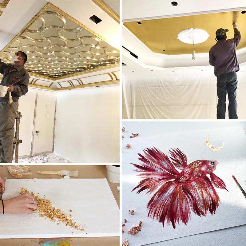 Kit Foglia Oro Per Decorazione - Colla E Vernice Base Acqua 100ml, 100 Foglie Oro, Pennelli E Accessori - Foto 6