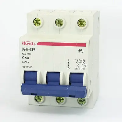 

AC 400V 40Amp 3-Pole 3P Overload Protection MCB Mini Circuit Breaker