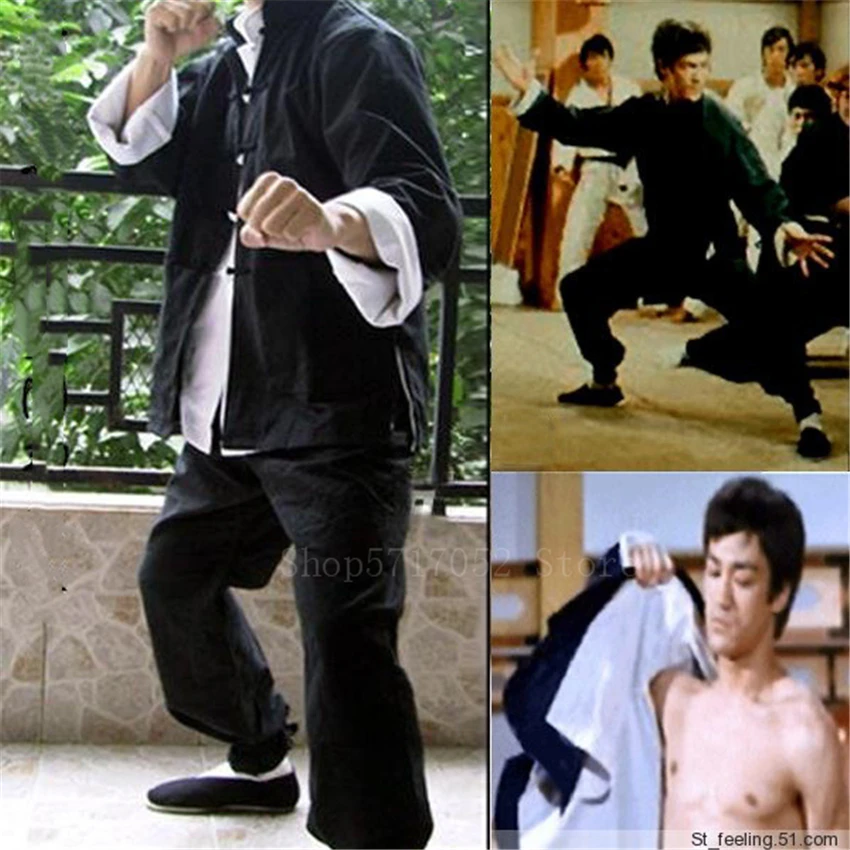 3Pcs Chinese Traditional Tang Suit Set Men Yip Man Bruce Lee Kung Fu Practice Uniform Black Linen Shirt Pants Tai Chi Outfits |