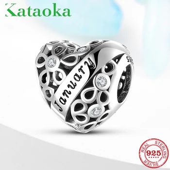 

Charms 925 Sterling Silver heart shape Good january beads fit Original Kataoka Bracelets Top Quality Beads Fine Jewelry Making