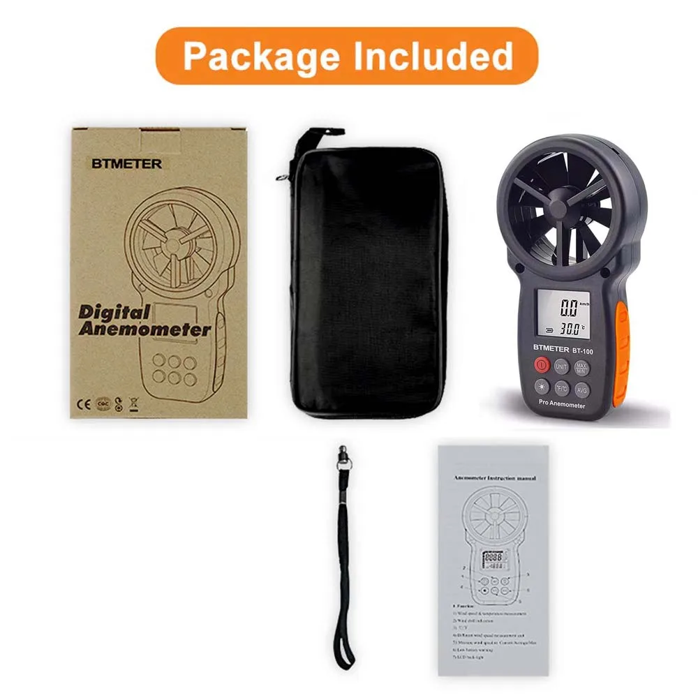 BTMETER BT-100 Digital Anemometer Handheld Wind Speed Meter for Measuring Wind Speed Temperature and Wind Chill dropshipping