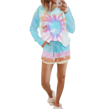 

Nightwear Casual Comfortable Holiday Long Sleeve Button Down Spring Summer V Neck Loose Elastic Waist Women Pajama Set Tie Dye