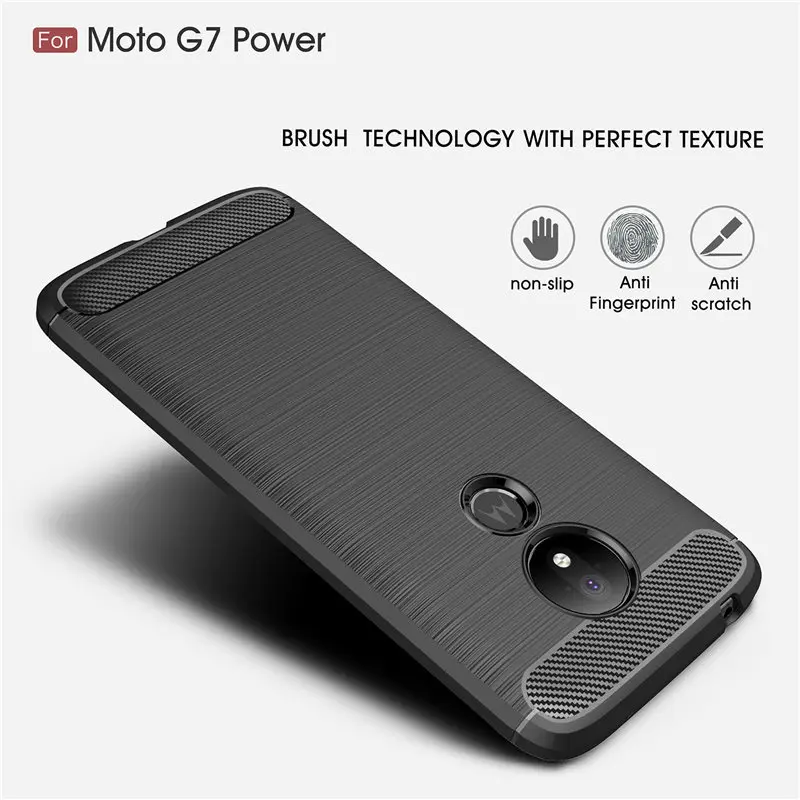 Чехол для Motorola Moto G7 Power мягкий ТПУ чехол с текстурой из матового углеродного