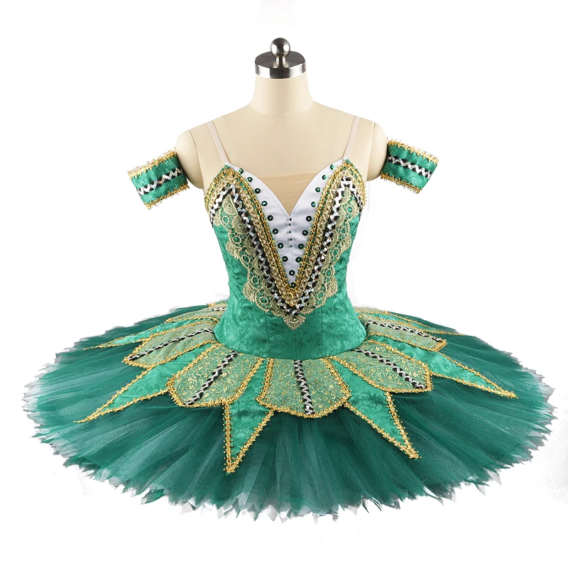 No Elasticity green Ballet tutu Costume Girl Paquita competition Professional Ballet Dress Stage Pancake Platter Tutu  dress0109